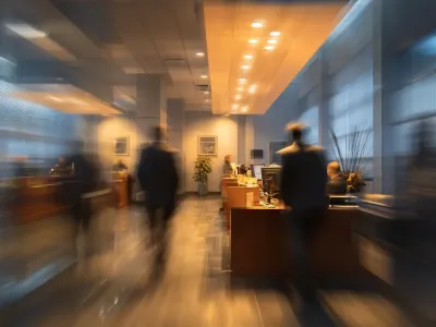 Financial services office blurred