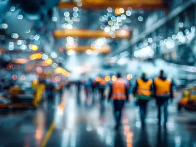 Aerospace and defense workers, blurred