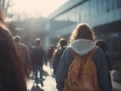 Students walking, campus