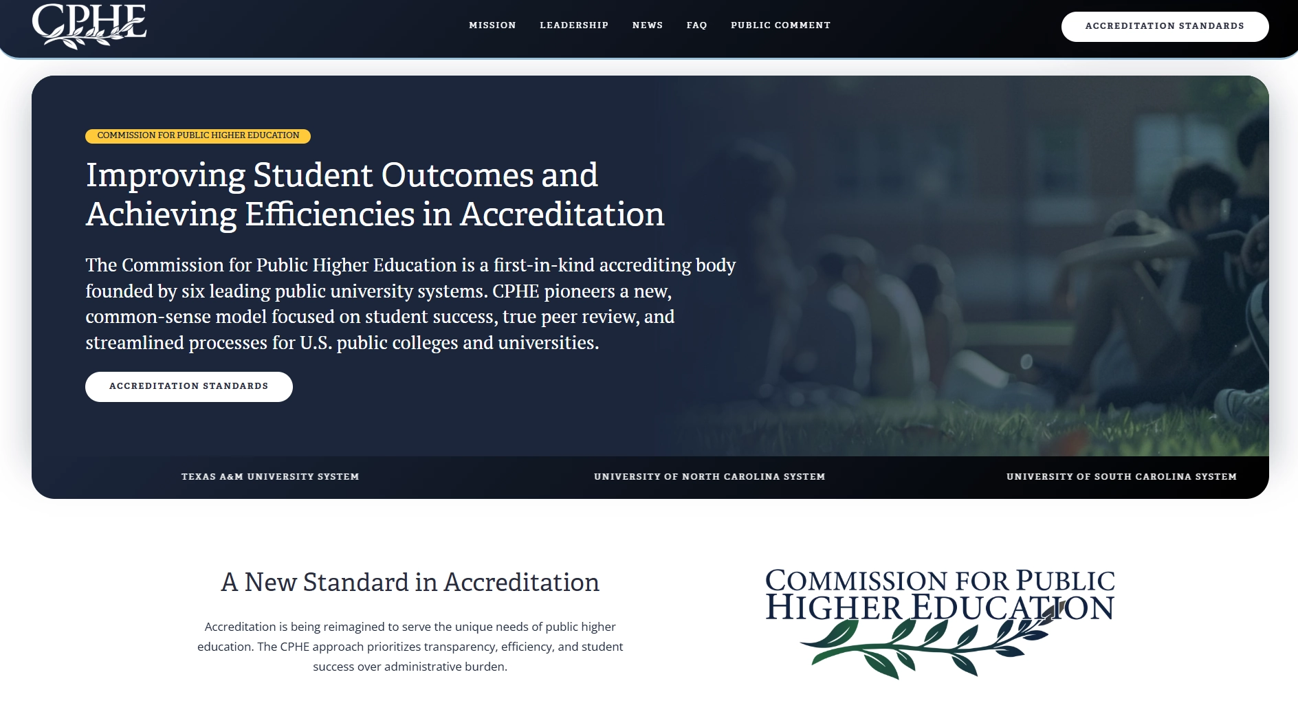 commission for public higher education website screenshot - https://cphe.org