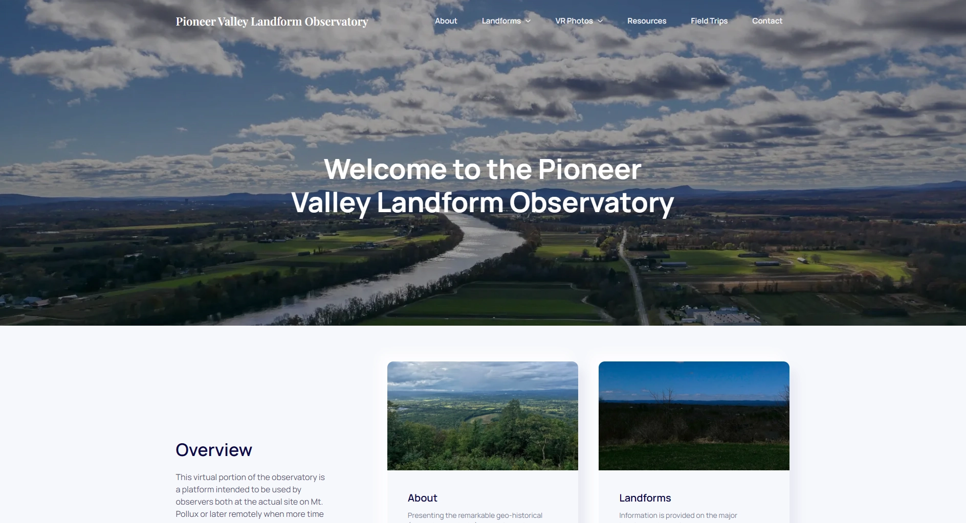 pioneer valley landform observatory website screenshot - https://pioneervalleylandformobservatory.org
