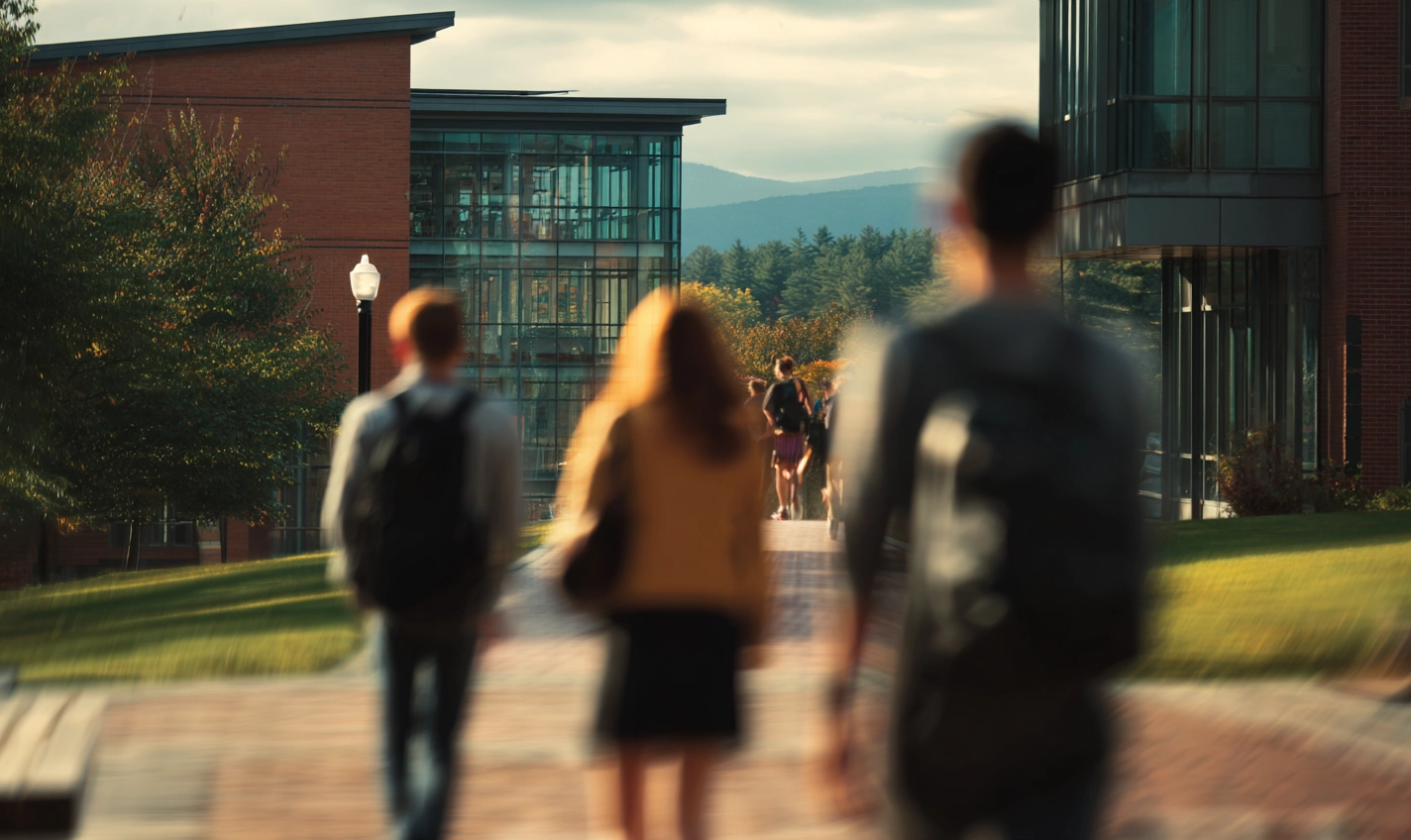 students walking on new england campus