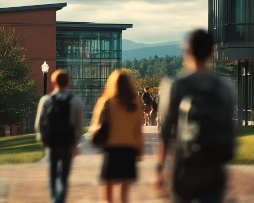 students walking on new england campus